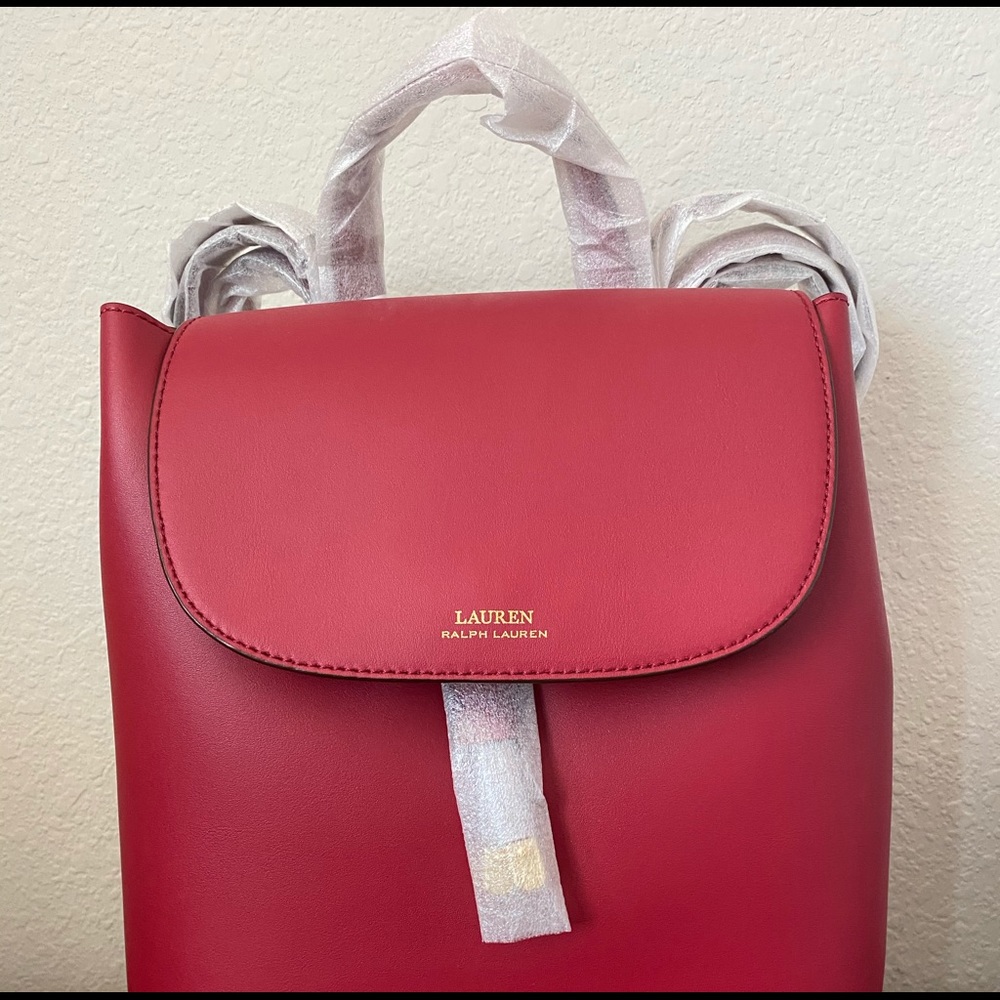 Lauren Ralph Dryden Flap Backpack -Crimson/truffle